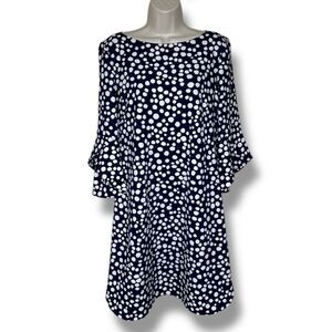 NWT Vince Camuto Navy White Polka Dot Bell Tulip Sleeve Shift Dress Women 10